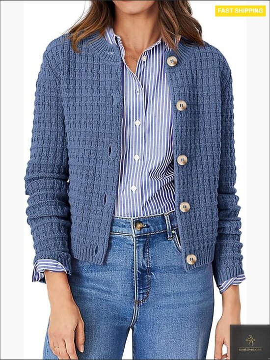 Knit Cardigan Sweater Long Sleeve Open Front Button Down Casual Chic Outerwear